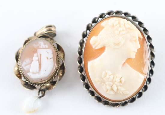 Lot Of Two Antique Cameo Pin and Pendant