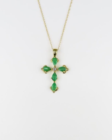 Beautiful Emerald and Diamond Cross Pendant