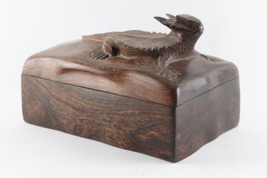 Carved Iron Wood Horny Toad Box