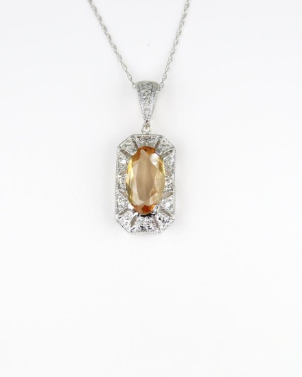 Beautiful Imperial Topaz and Diamond Pendant