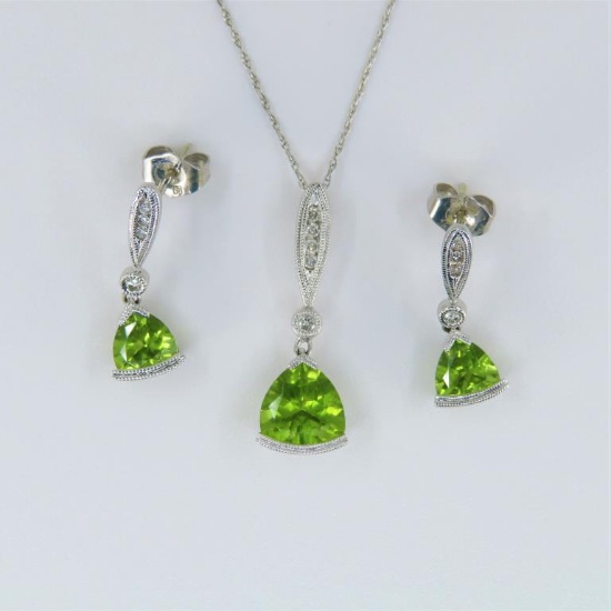 Colorful Trilliant cut Peridot and Diamond