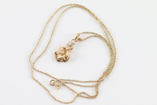 Gold Nugget And Diamond Pendant
