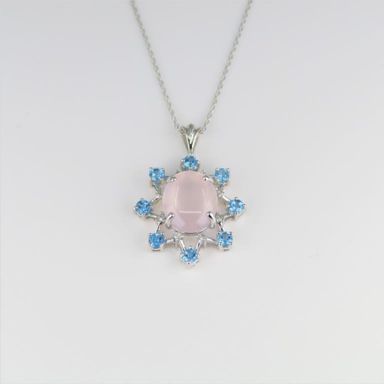 Elegant Rose Quartz, Diamond and Blue Topaz