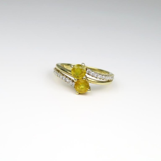 Lovely Orange Sapphire and Diamond Ring