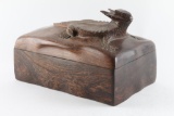 Carved Iron Wood Horny Toad Box