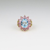 Vibrant Blue Topaz and Pink Tourmaline Ring