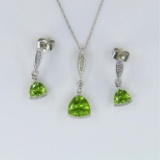 Colorful Trilliant cut Peridot and Diamond