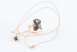 Ladies Smoky Topaz Ring And Necklace