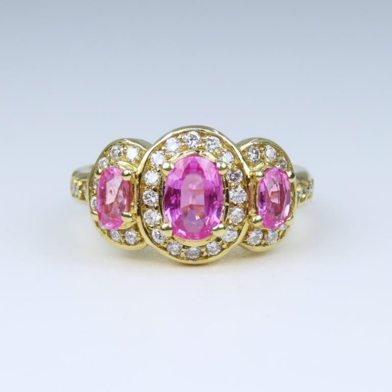 Captivating Vivid Pink Sapphire and Diamond Ring