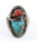Zuni Effigy Turquoise & Coral Ring