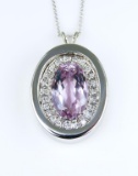 Stunning Pink Kunzite and Diamond Pendant