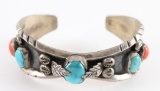 Vintage Navajo Turquoise & Coral Cuff