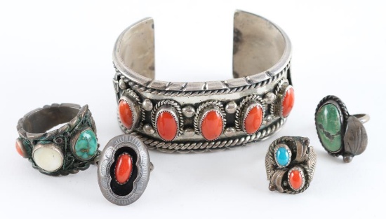 Lot of 4 Navajo Rings & Navajo Cuff