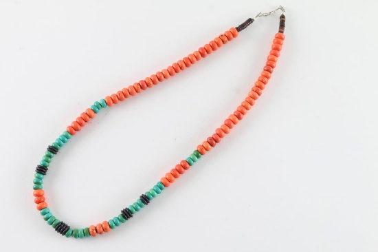 Navajo Coral & Turquoise Beaded Necklace