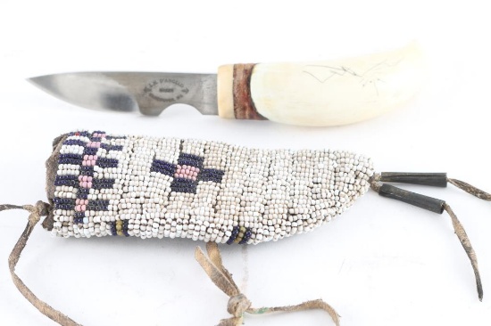 Vintage Skinning knife in Beaded Scabbard