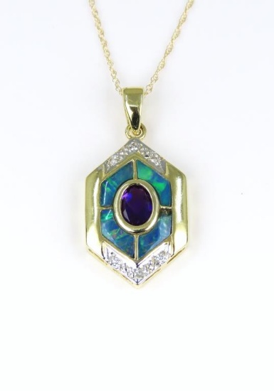 Colorful Black Opal with Amethyst