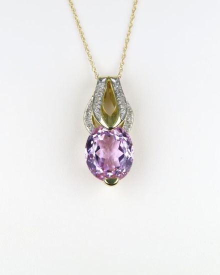 Captivating Pink Kunzite and Diamond Pendant