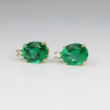 Intensely Colored Lab Created Emerald Earrings