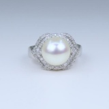 Luminous Natural Pearl and Diamond Ring