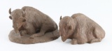 Lot Of Two Clay Buffalo Scupltures