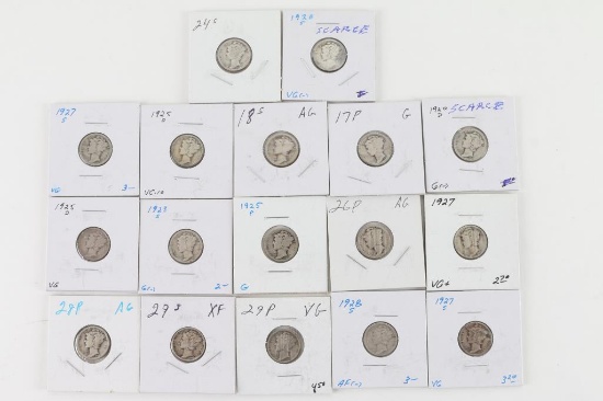 Lot of 17 Mercury Dimes