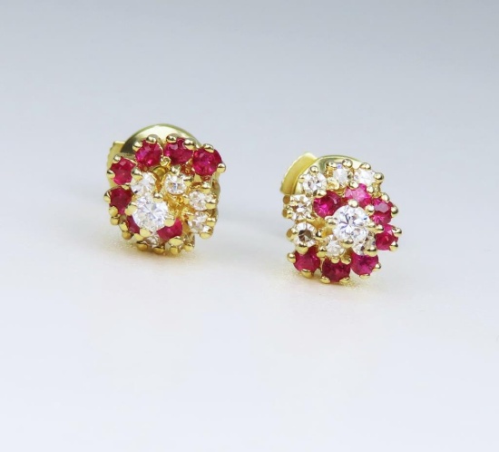 Brilliant Fine Ruby and Diamond Stud Earrings
