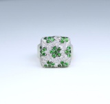 Fabulous Fine Green Tsavorite and Diamond Ring