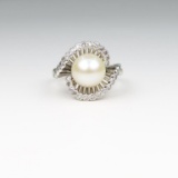 Beautiful Vintage Pearl and Diamond Ring