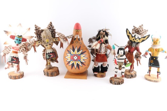 Lot of 6 Kachinas & Gourd