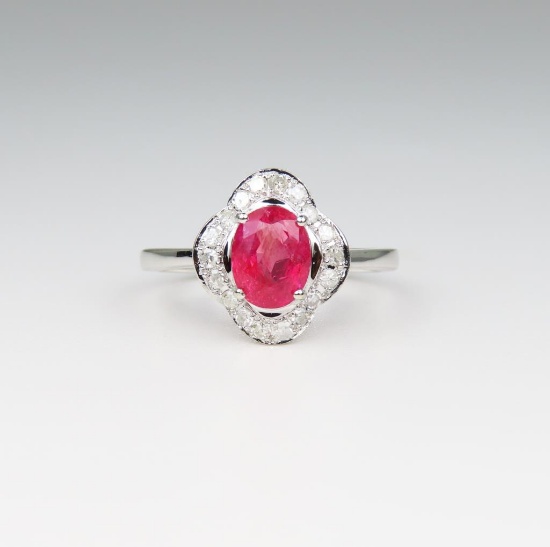 Elegant Orangy-Pink Sapphire and Diamond Ring