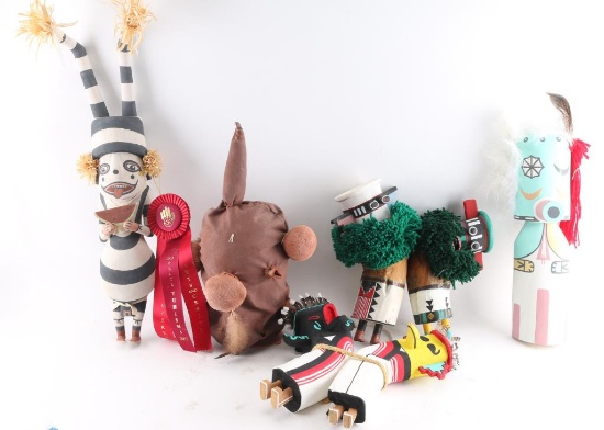 Lot of 6 Kachinas & Ceremonial Mudhead Mask