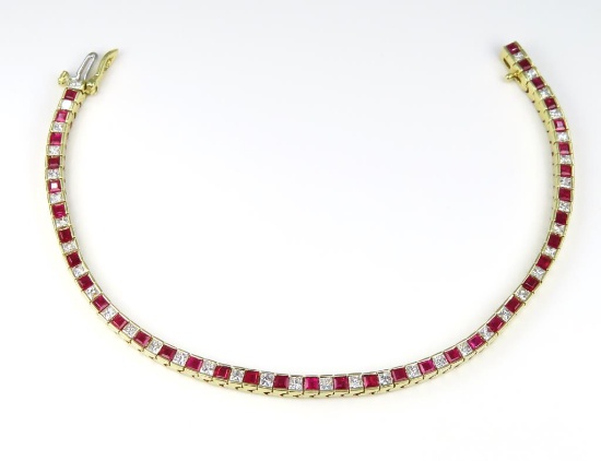 Beautiful Vivid Ruby and Diamond Tennis Bracelet