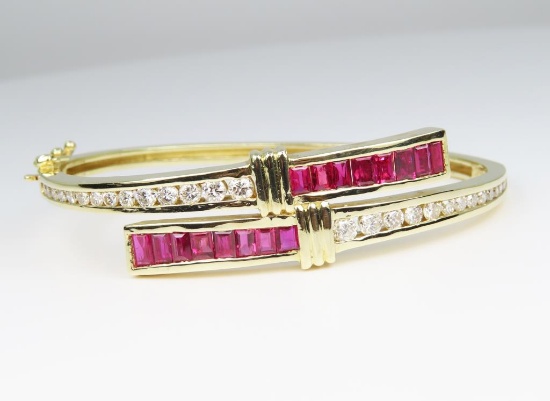 Spectacular Ruby and Diamond Bangle Bracelet