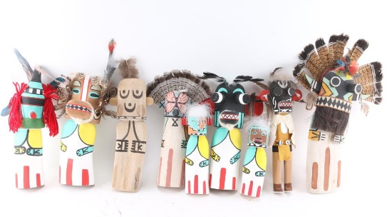 Lot of 9 Flatback Hopi Kachina Dolls.
