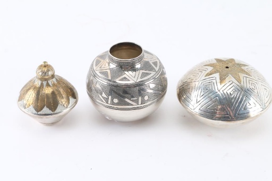 Collection of 3 Sterling Hopi Pots.