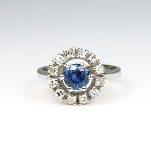 Beautiful Halo Style Blue Sapphire and Diamond