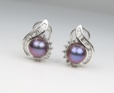 Elegant Black Pearl and Diamond Earrings