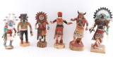 Lot of 6 Native American Kachinas on Wood Bases.