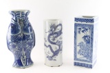 Collection of 3 Vintage Blue/White Asian Vases.