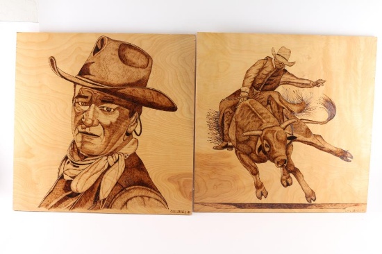 Collection of 4 Wood Art Pieces.