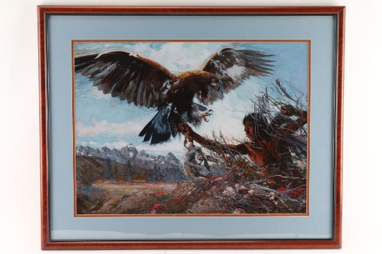 Original Painting of Indian Brave, Eagle & Rabbit.