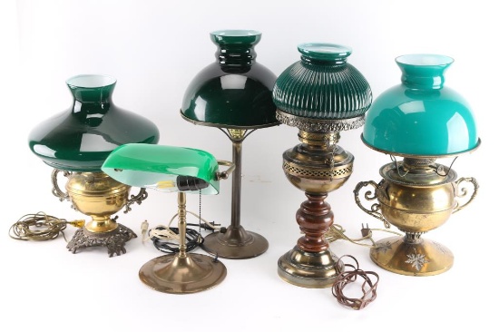 Lot of 5 Antique Kerosene Lamps