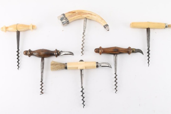 Collection of 6 19th Century Corkscrews