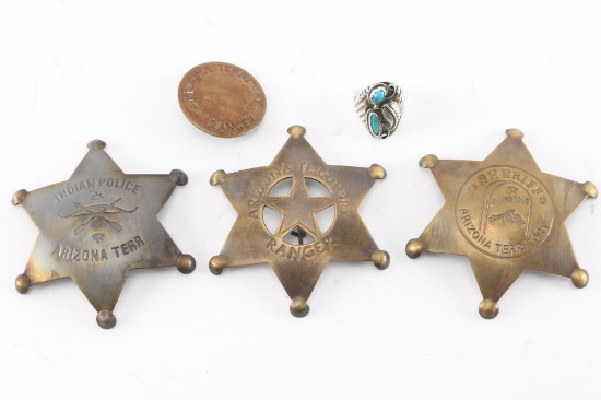 Lot of 3 Badges, Pin & Turquoise Ring