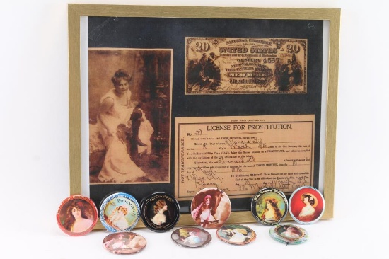 Collection of Pins, Mirrors, Framed Art.