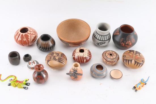 Lot of 17 Small Native Pots.