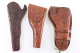 3 Tooled Leather Holsters & Butt Plates.