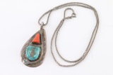 Effie Turquoise and Coral Pendant.