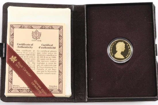 1986 $100 Canadian Gold Proof Coin