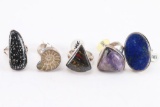 Lot of 5 Natural Stone Rings.